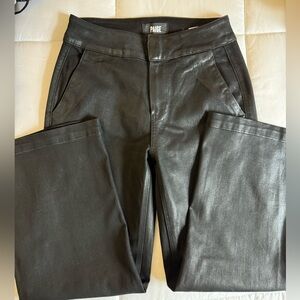 Paige Jeans- Nellie High Rise Cropped Wide Leg Jeans in Black Lux Coated